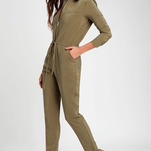 NWOT Lulus Clifton Washed Olive Jumpsuit - Picture 3 of 6